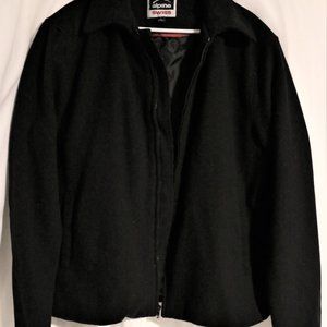 Men's Wool Blend Black Open Bottom Jacket JD Bomber Zipper Coat Size Large